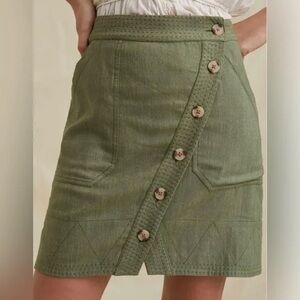 Anthropologie Crossover Green Mini Skirt Button Size 2
